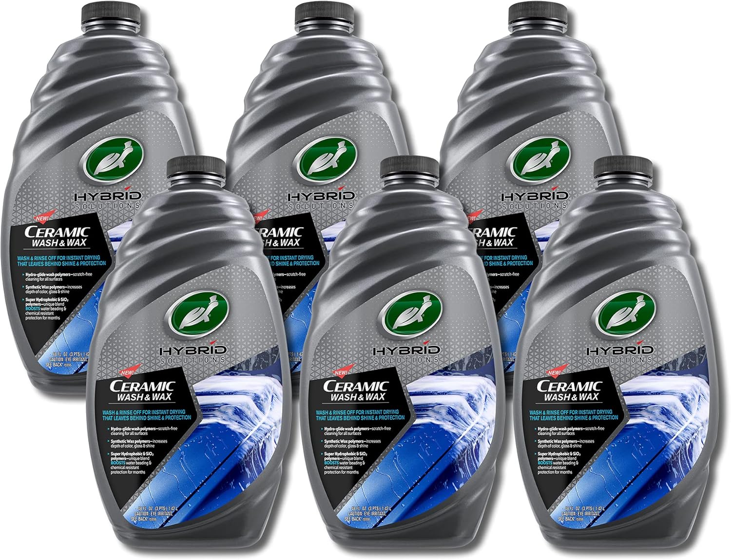 Turtle Wax 53411-6PK Hybrid Solutions Ceramic Wash and Wax, Easy Clean Ceramic Infused Formula Removes Dirt and Grime, Long Lasting Shine and Protection for Cars, Trucks and More, 48 oz. (Pack of 6)