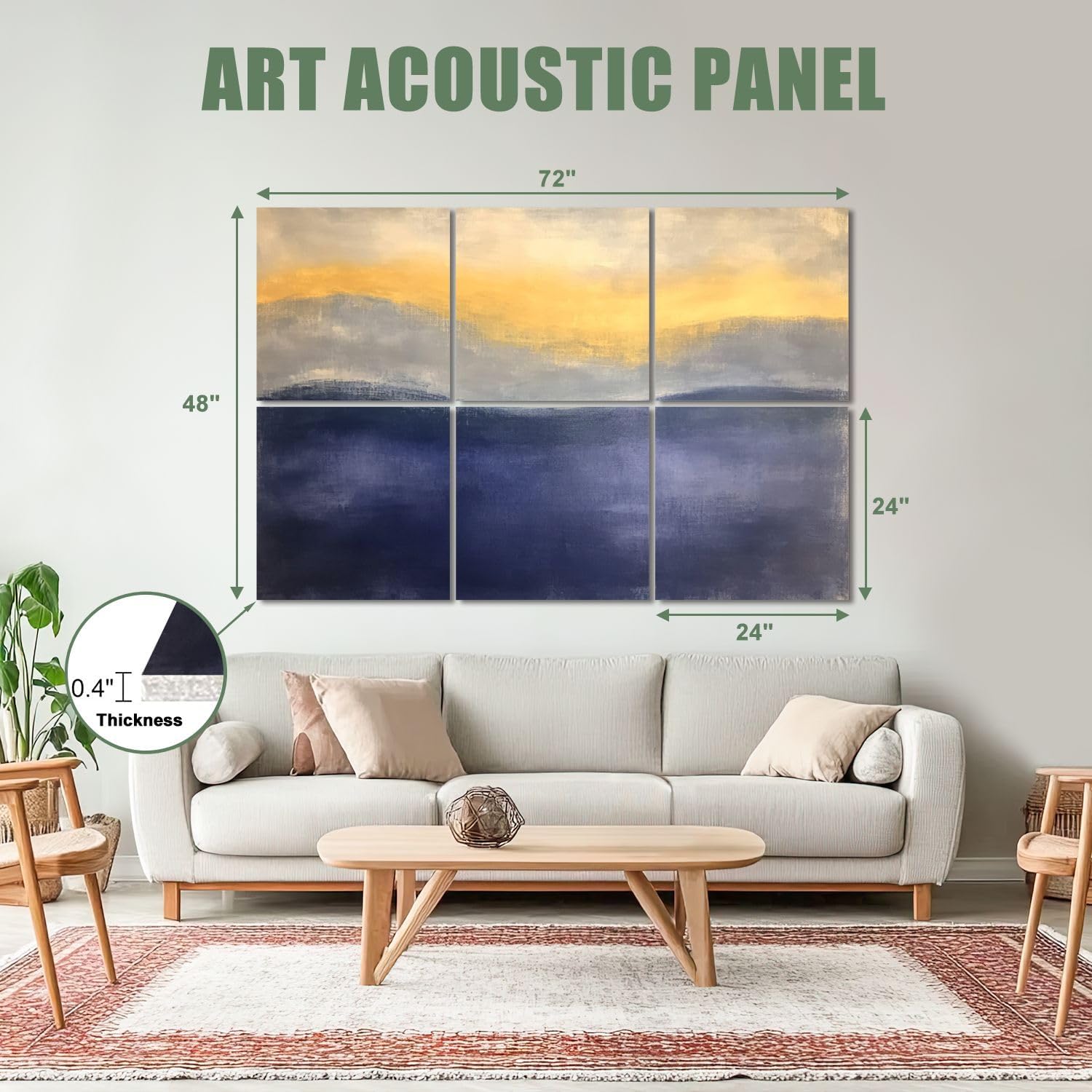 6 Pack Art Acoustic Panels Sound Absorbing Modern Style Abstract Hills Sunset Sky Ethereal Horizon Blended Colors Decorative Soundproof Wall Panels Self Adhesive for Recording Studios Office 72