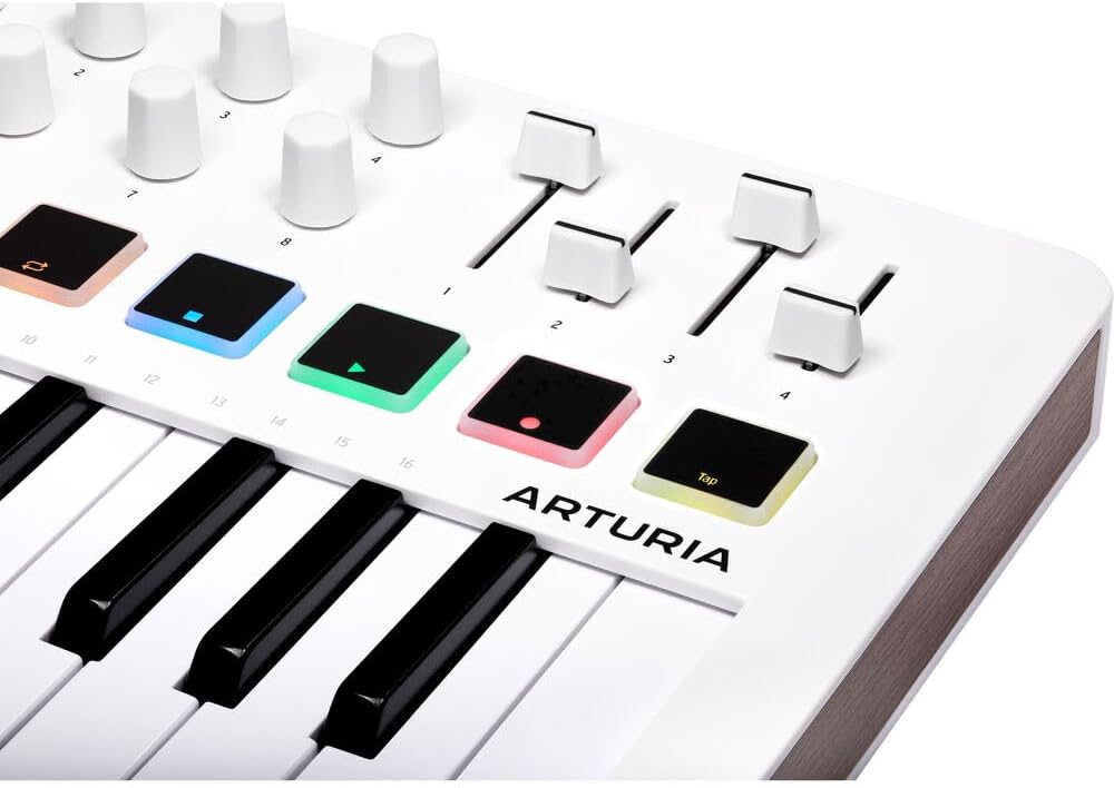 Arturia MiniLab 3 Compact MIDI Keyboard and Pad Controller | White Bundle with 6ft MIDI Cable + Microfiber Cleaning Cloth (3 Item)