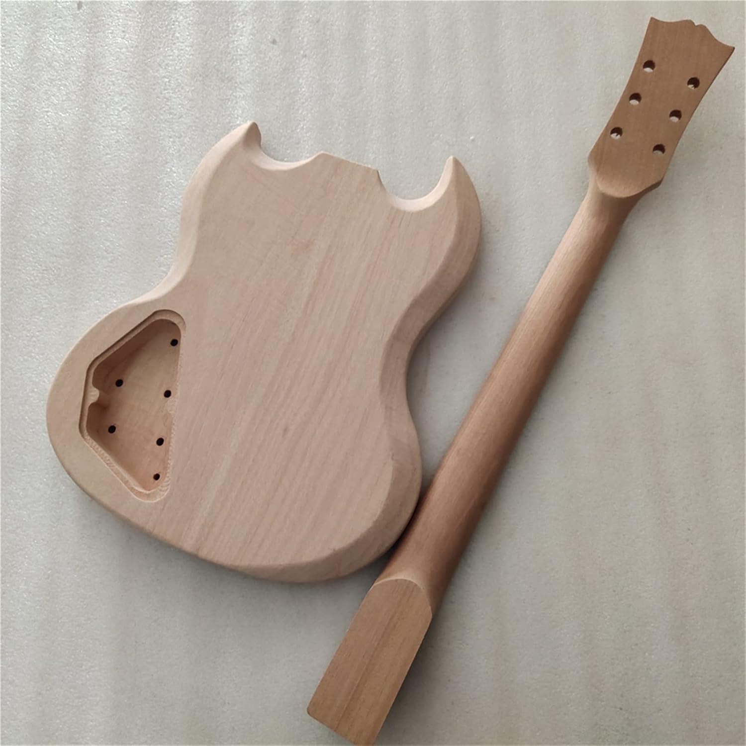 Unfinished Guitar Kit DIY 1 Set Unfinished Guitar Neck and Body SG Style Electric Guitar Kit Handmade ​Guitar Body