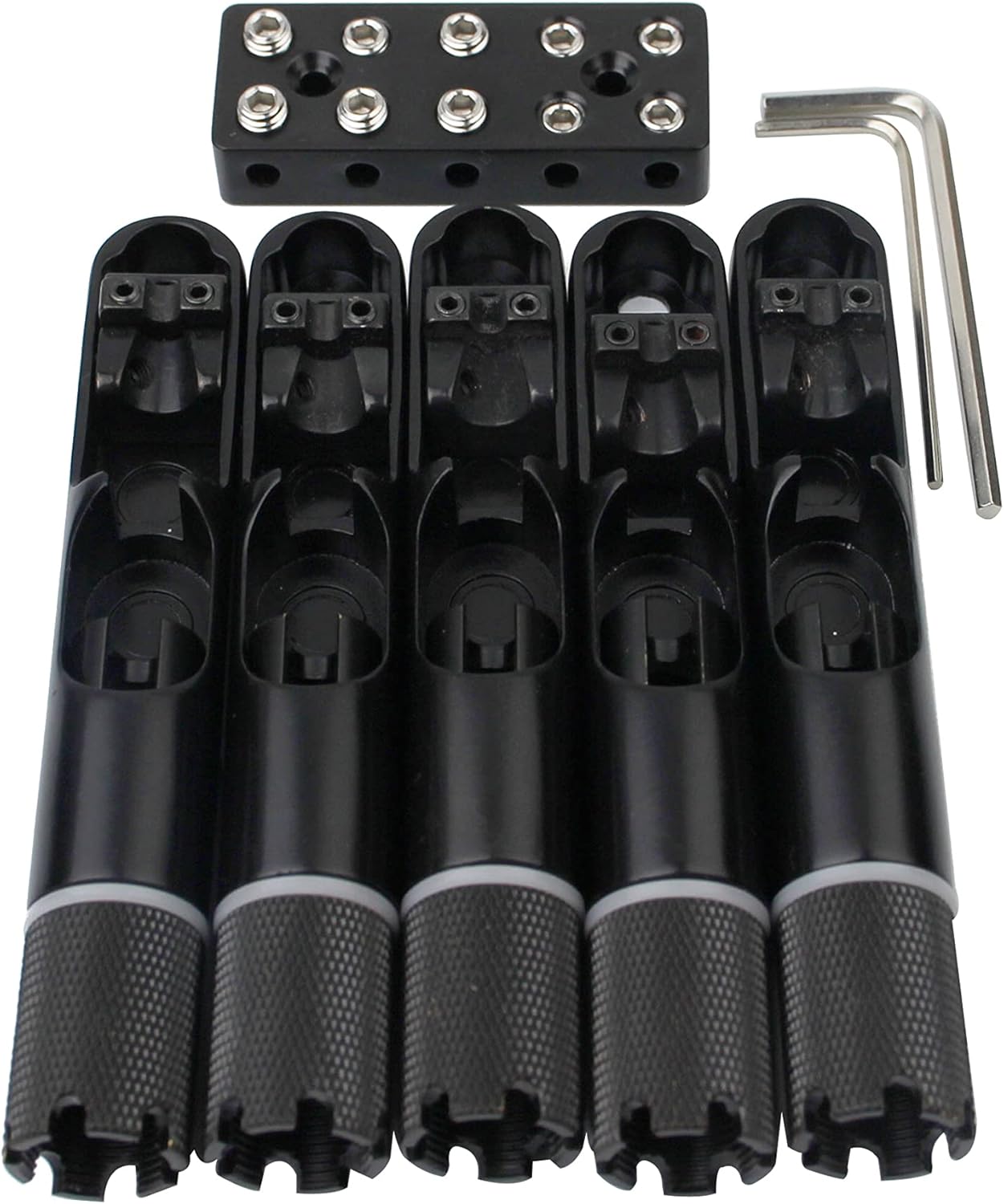 Guyker 5 Pieces Single String Fan Bass Bridge - Headless Fixed Fanned Bridges for Electric Bass GB100, Black