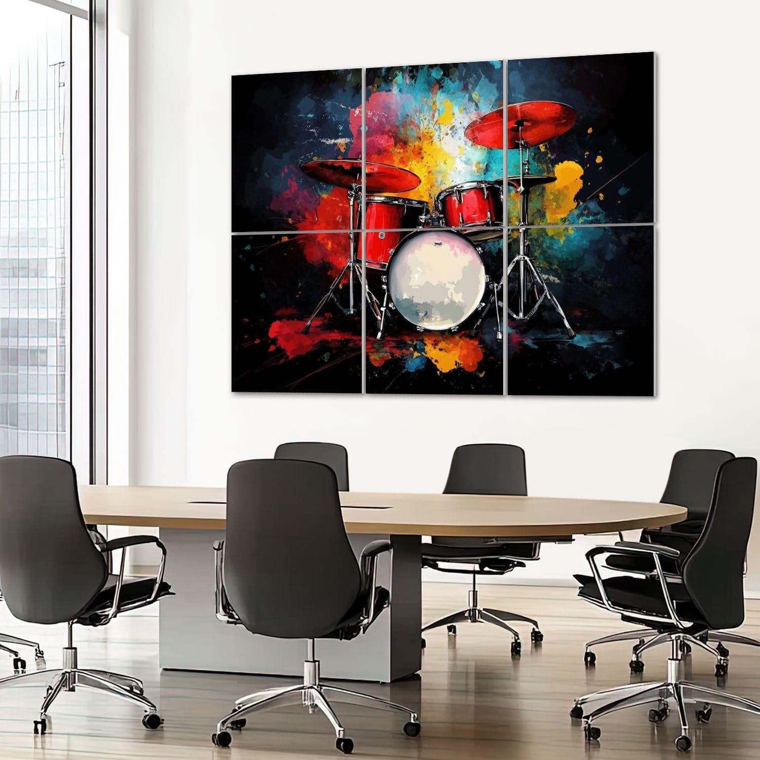 6 Pack Art Acoustic Panels Sound Absorbing Music Abstract Drum Set Splash Colors Red Drums Dynamic Musical Decorative Soundproof Wall Panels Self Adhesive for Recording Studios Office 72