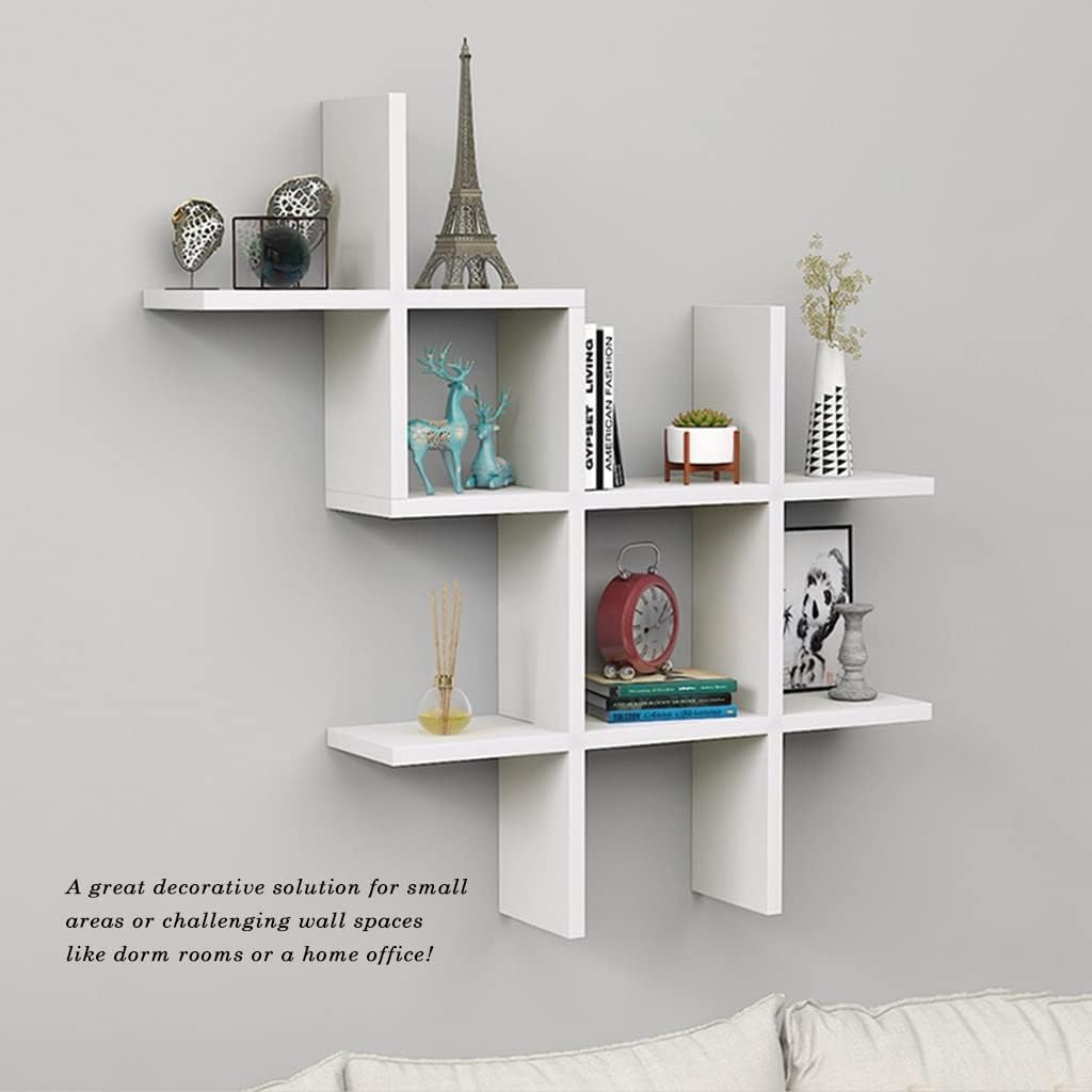 Criss Cross Intersecting Floating Shelf, Rustic Wall Mount, Wall Shelf for Bedroom, Cube Grid Display Case Floating Organizer Rack for Kitchen, Badroom (Color : /Black, Size : B)