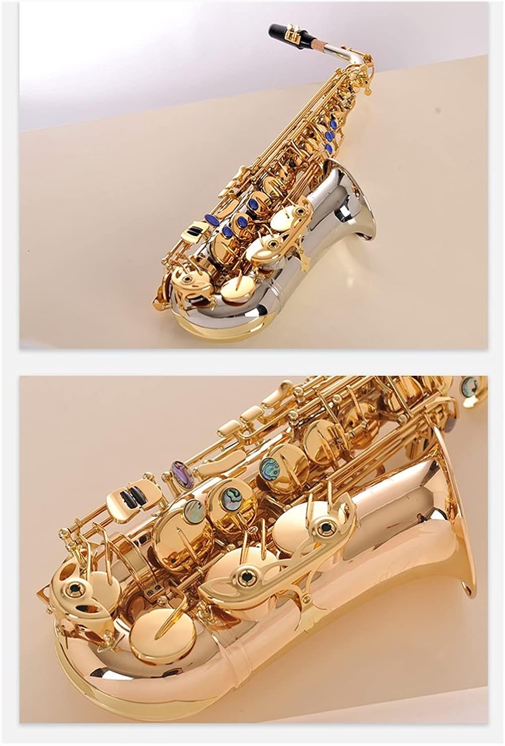 Sax Beginners Kit Tune Alto Saxophone Phosphorus Copper Rose Gold Lacquer Pearl Button E Flat Alto Sax Musical Instrument with Case Wind Instrument (Color : White Brass Material)