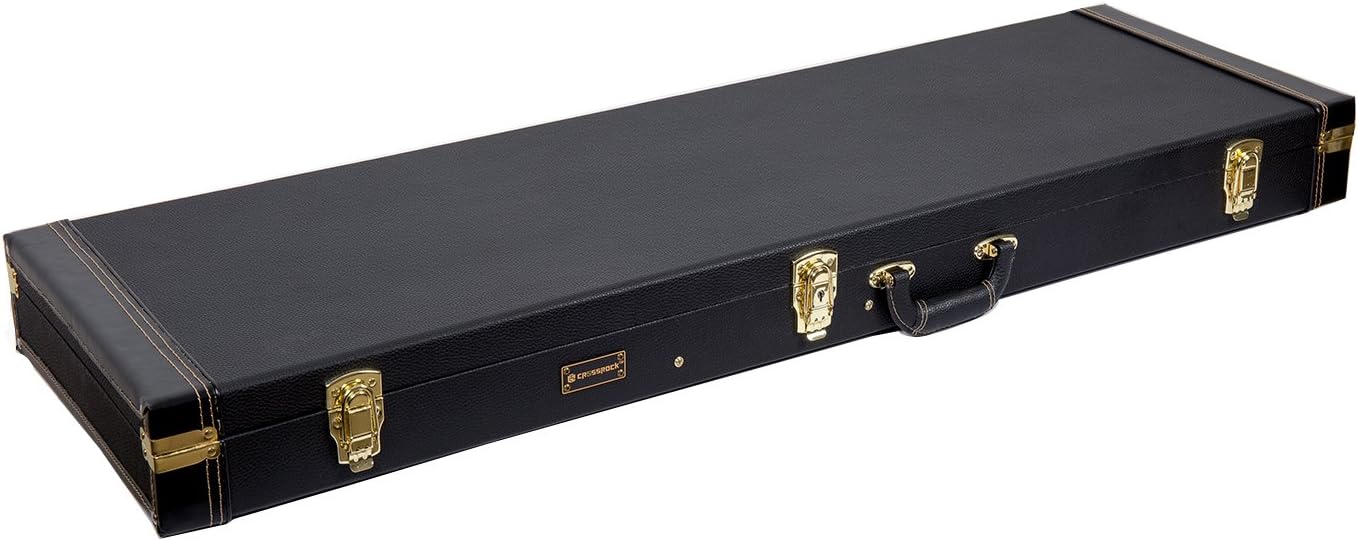 Crossrock Electric Bass Guitar Case- Sponge Lining, Metal Feet, Storage Space-Black (CRW600BBK)