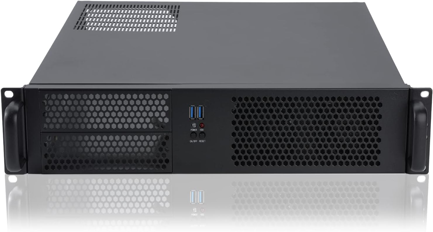 RackChoice 2U Micro ATX Compact Rackmount 2 x 5.25 Chassis Support ATX PS2 PSU with 120mm Fan on top, USB3.0 with 2.0 Adapter