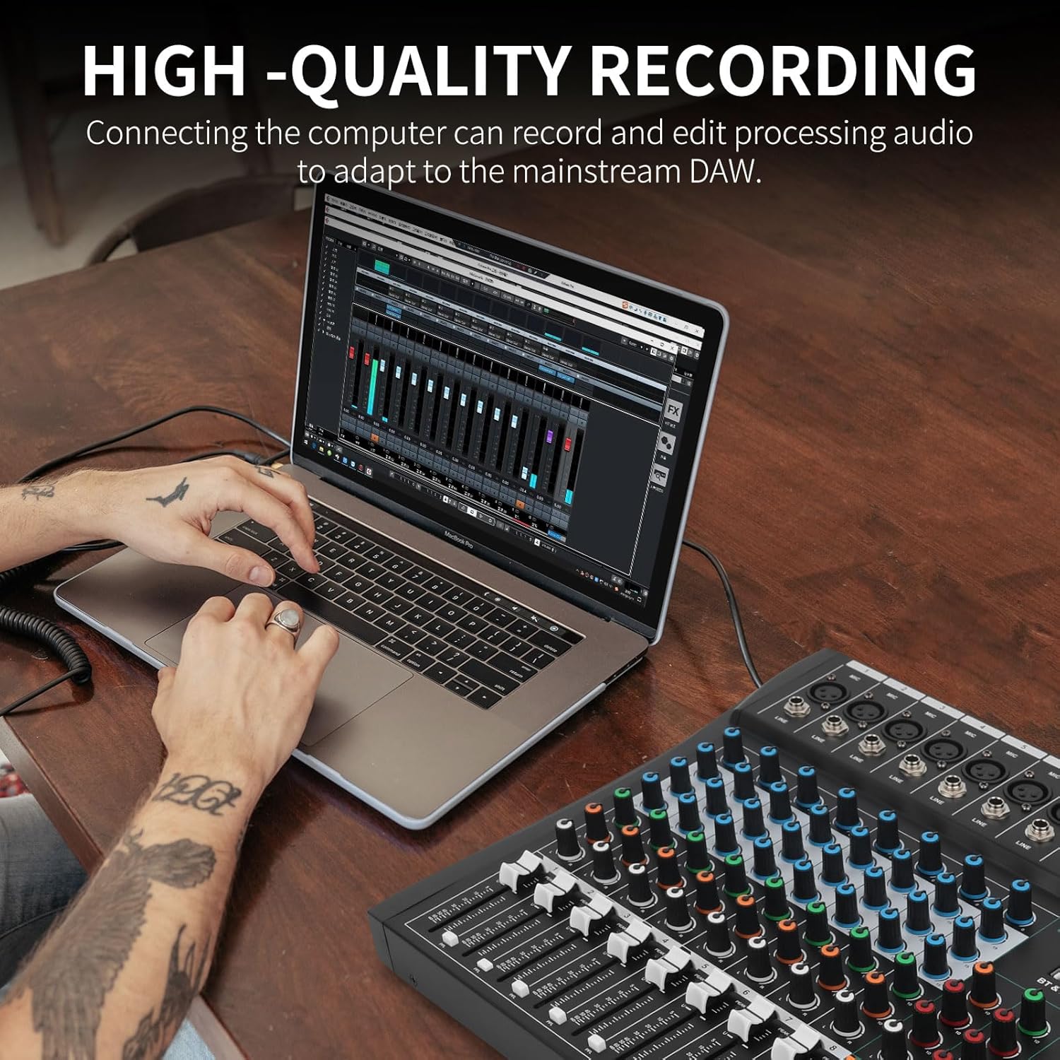 XTUGA Audio Mixer for PC DJ Mixer Sound Board Console 8 Channel Built-in Digital Effect Bluetooth Studio Interface with 48V Phanton Power RCA Input Output MP3 EQ (CT-8)