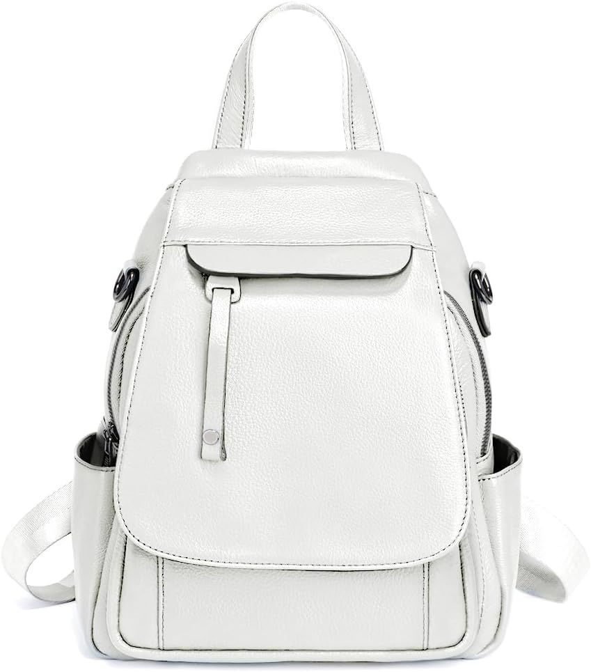 Genuine Leather Women's Fashion Backpack Shoulder Bags with Multifunctional Pockets (Ivory)
