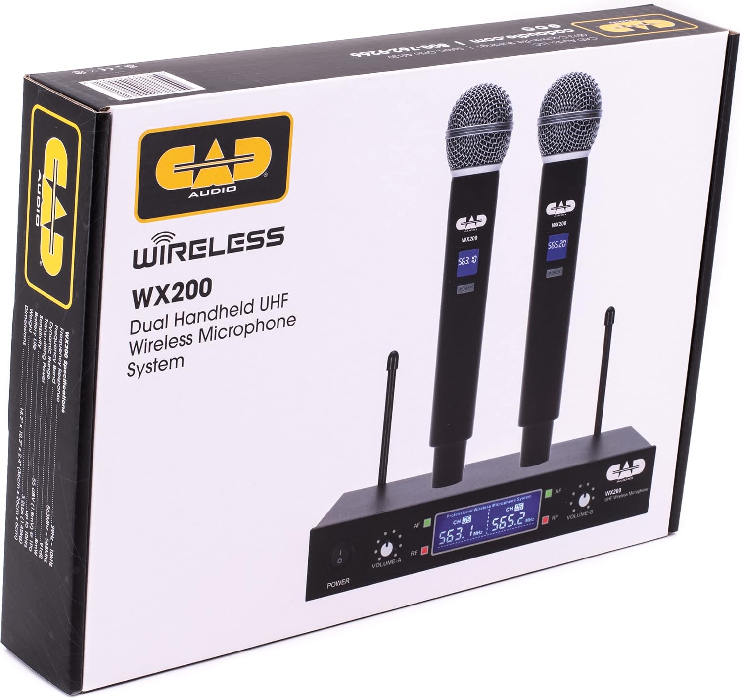 CAD Audio WX200 UHF Wireless Dual Handheld Mic System – 2 Channels, 164′ Range, Metal Receiver, XLR & ¼″ Outputs, 10 Hr Battery