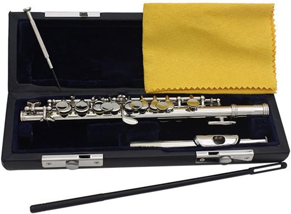 Flute Kit Half-Size Flute Cupronickel Silver-Plated C Tone Piccolo Woodwind Instrument with E Key Leather Case Accessories Intermediate Flute (Color : Silver Piccolo)