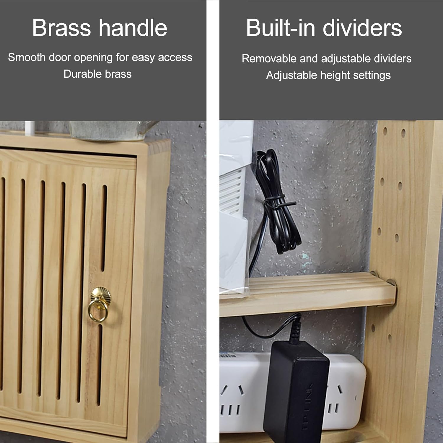 Wall Mounted WiFi Box Hider, Projector Shelf, Power Strip Cable Management Hider Rack by Solid Wood, Router Cabinet for Wall, Office and Home(Black,19.5 * 3.5 * 16.8in)