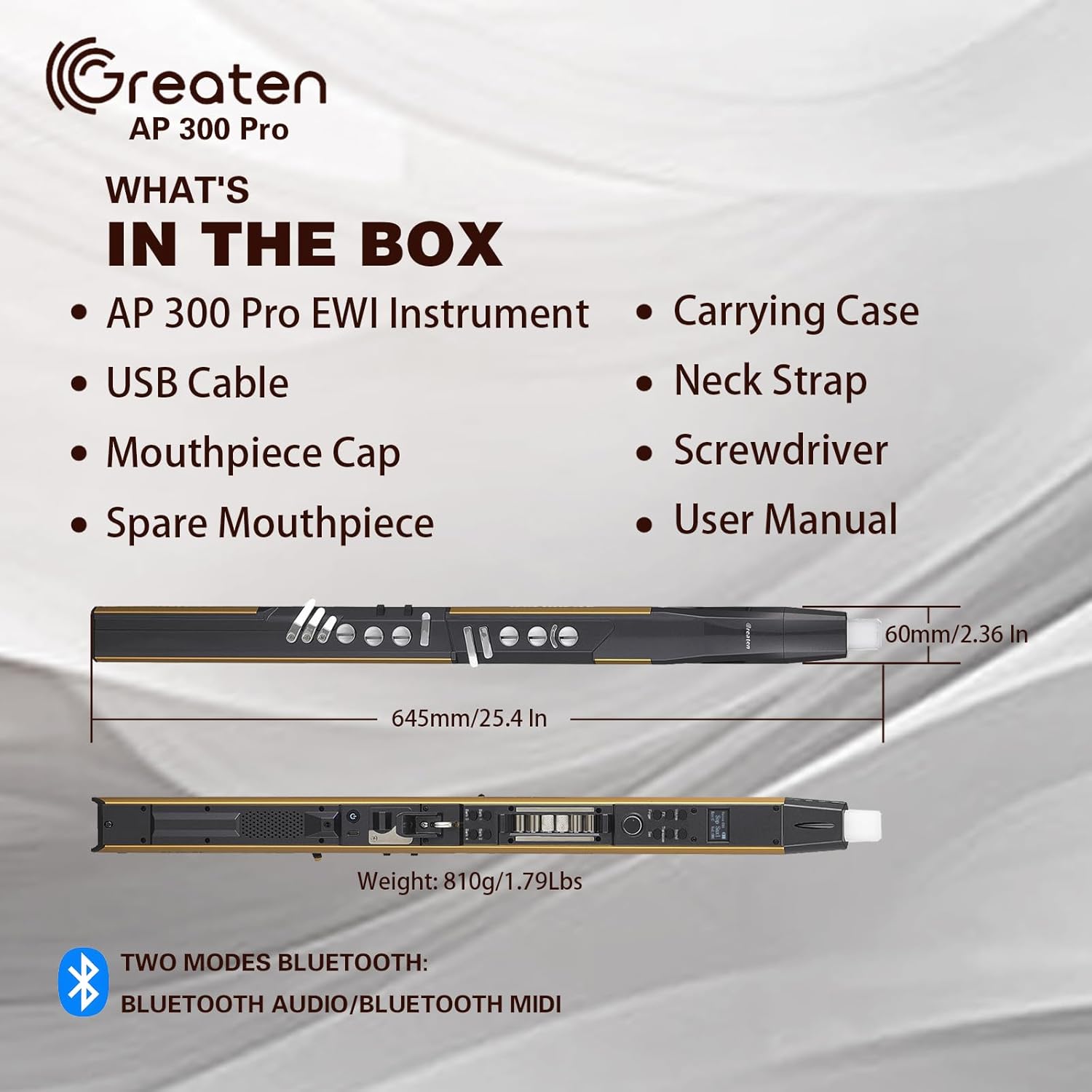 AP 300 Pro Electronic Wind Instrument with Bulit in OTG Recording and LCD Display Screen. 108 Global Tones Digital Saxophone with 6000Ah Battery and Bluetooth. (Golden)