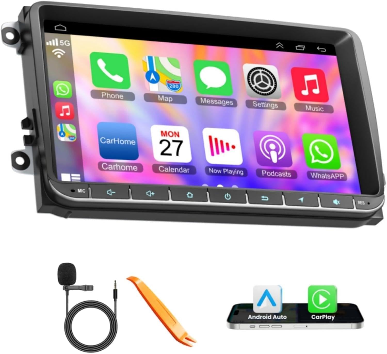 Android 13 Car Stereo for Volkswagen VW Passat/Golf/Jetta/Tiguan Support Wireless Carplay&Android Auto, 9 inch IPS Touchscreen VW Radio with GPS, WiFi, FM Radio+MIC