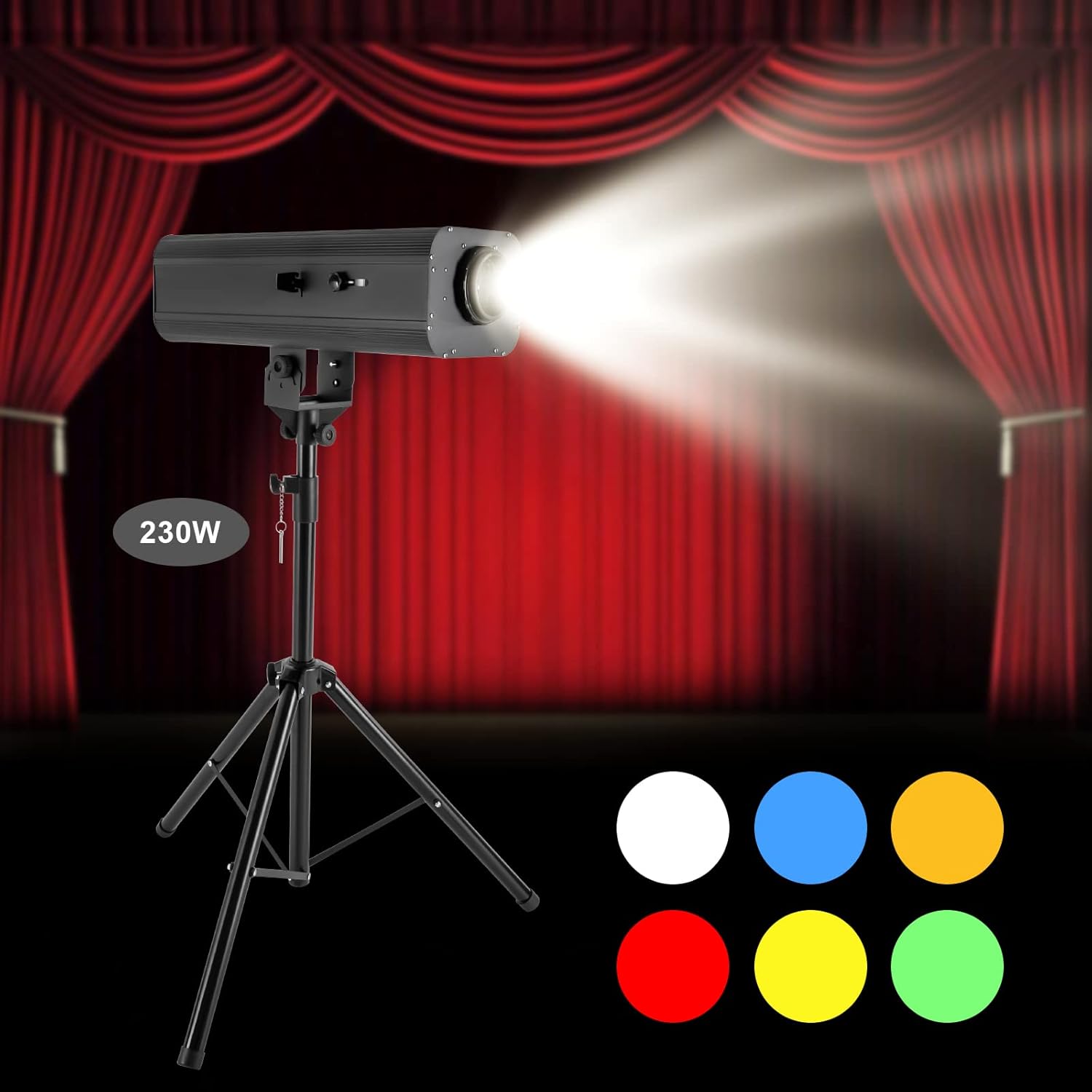 230W Stage Spotlight, LED Spotlight w/Stand Follow Spot Light Manual Control Stage Light Adjustable Aperture, Professional Performance Lights for TV Stations Theatres Museums
