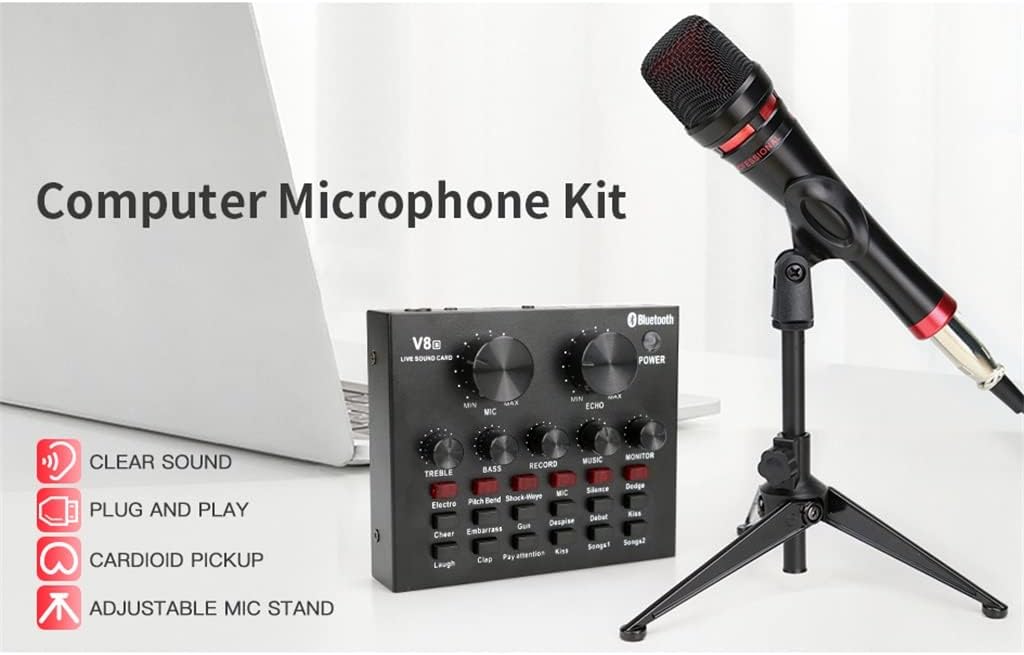 Professional Microphone Phantom Power Sound Card Kit Studio Condenser Microphone Suitable for Computer Mobile Phone Tripod