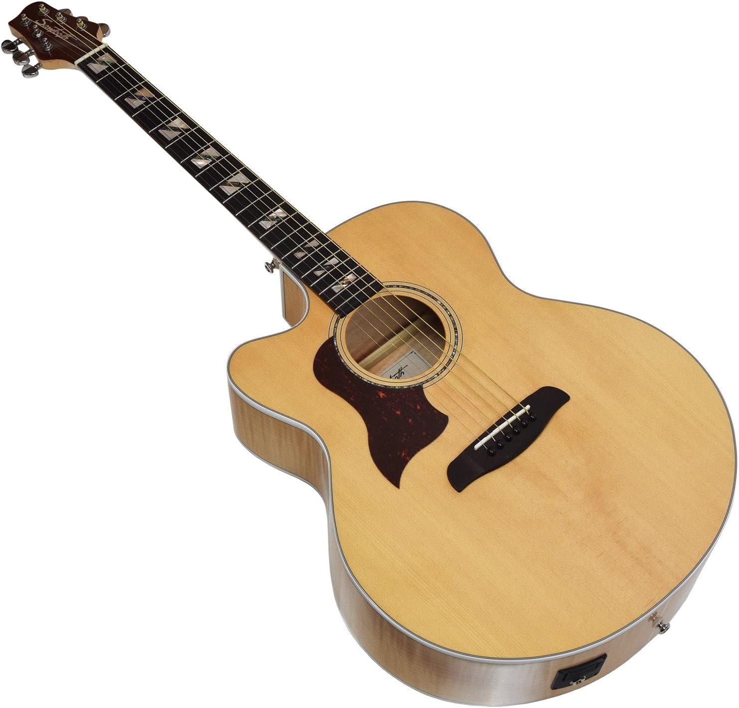 Sawtooth Maple Series Left-Handed Acoustic-Electric Cutaway Jumbo Guitar with Hard Case and Pick Sampler