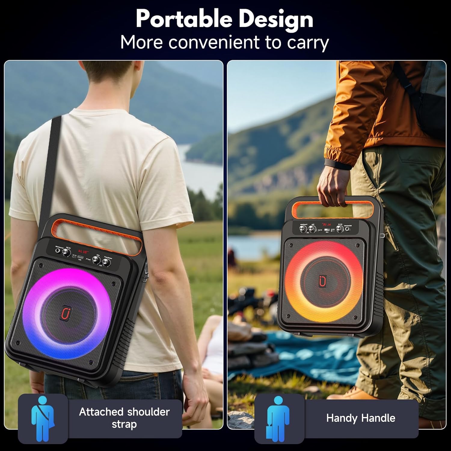 JYX Karaoke Machine with 2 Wireless Microphones, Portable Bluetooth Karaoke Speaker for Adults, PA System Speaker with LED Lights Support REC/USB/AUX/TF for Outdoors Home Party (MS79)