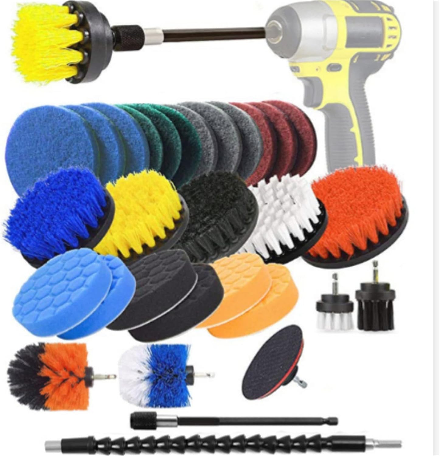 31 -Pieces Electric Drill Brushes for Cleaning, Household Cleaning Brushes Extender with Scrub Pads & Sponge Drill Brush Attachments Set for Sinks, Bathtub, Bathroom, Kitchen & Automo