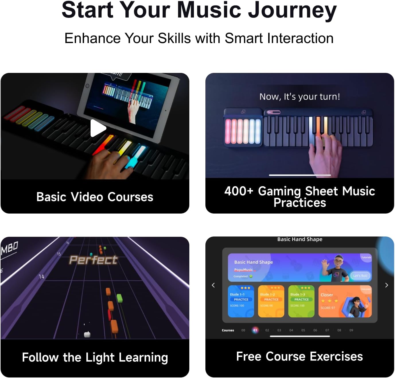 Smart Piano Keyboard,59-Key Digital Piano for Beginners,Rainbow LED Lights&Free Apps,256 Voices,100+ Auto Chords,MIDI Support,Portable Piano Keyboard,Gift for Birthdays or Holidays