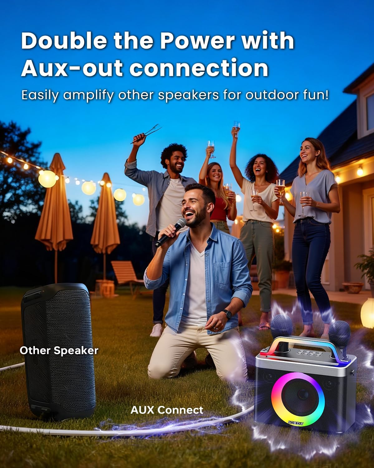 Portable Bluetooth Karaoke Machine for Adults & Kids - 2 Wireless Microphones, Shoulder Strap, Fun Voice Change, Support USB/AUX, for Outdoor Events Party Gifts