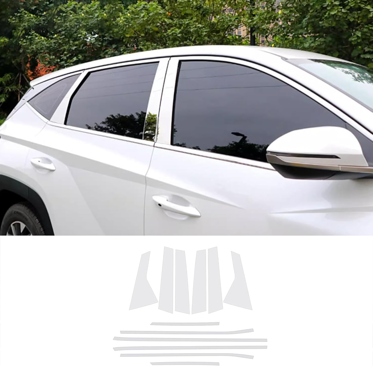 Car Accessories Fit for Hyundai Tucson 2025 2024 2023 2022 Exterior Dower Windows Frame Sill & Window Middle Pillar Post Molding Cover Trims (Chrome) 12PCS Stainless Steel