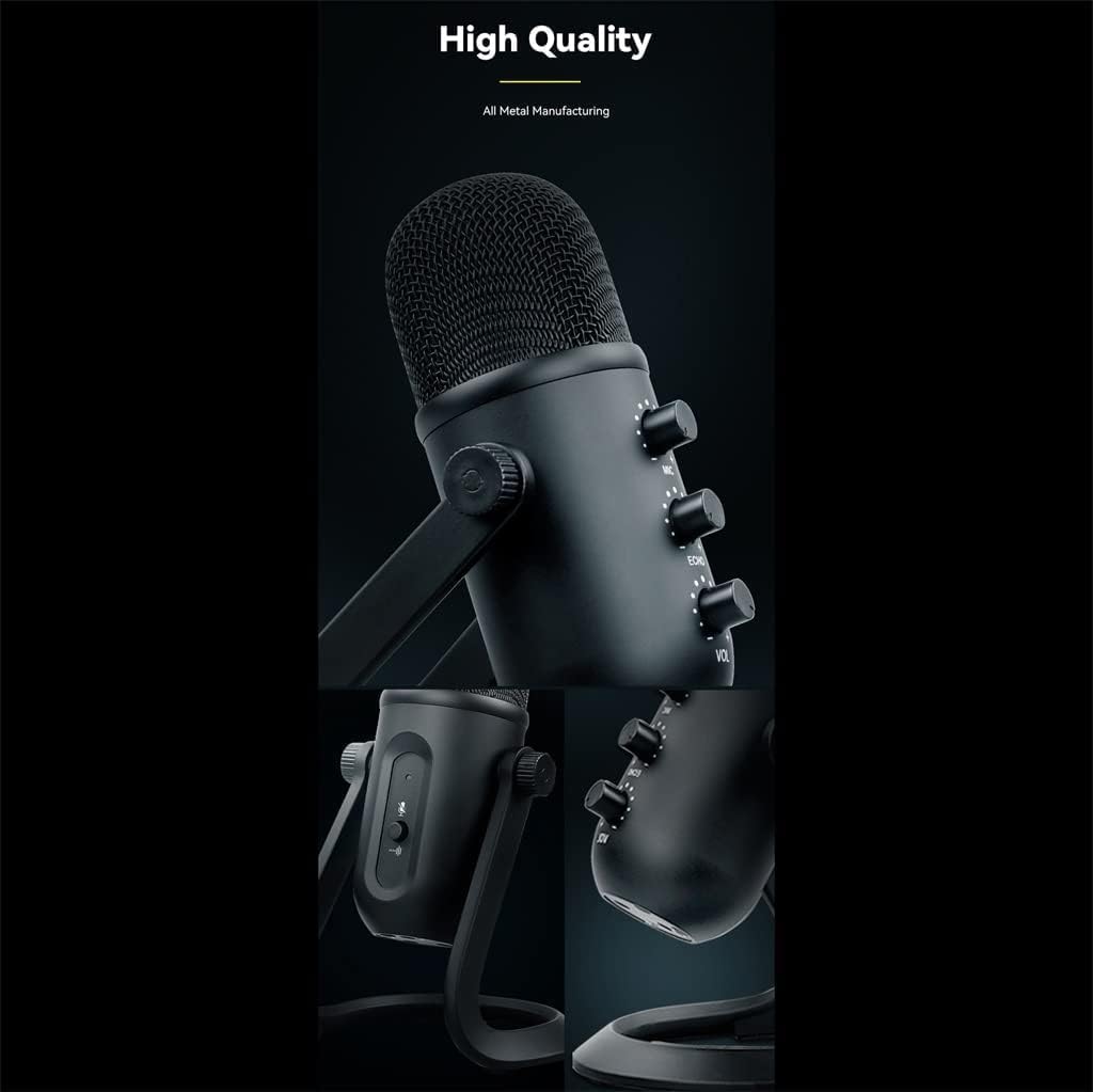 Professional Condenser Microphone Studio USB Microphone Suitable for PC/Phone Video Singing Recording Microphone Stand