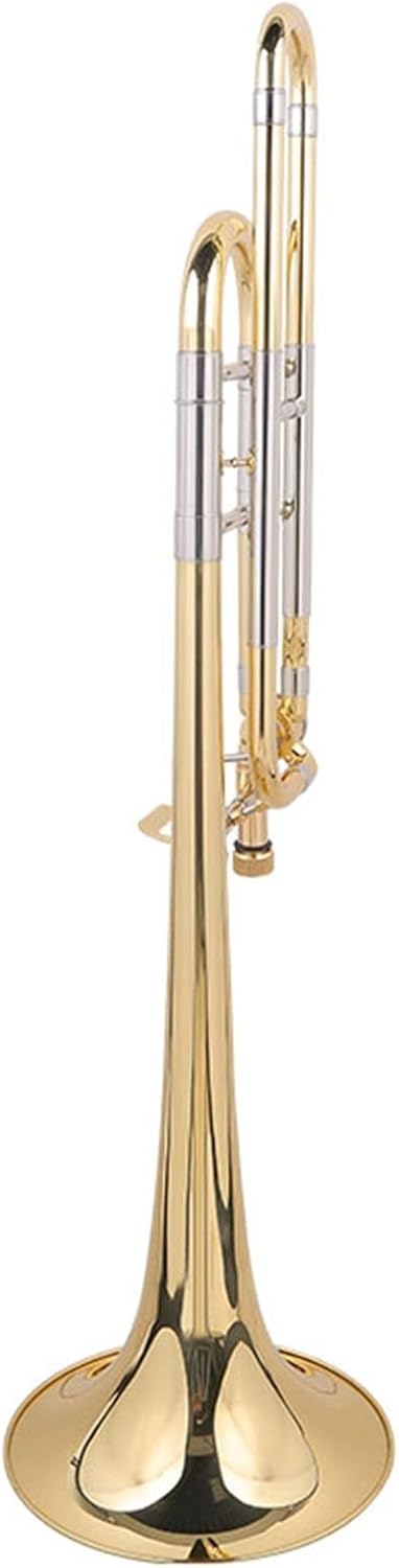 FLFL Student Trombone Brass Lacquered Gold Trombone Instrument with B Flat and F Keys is Suitable for Band Examination Performance