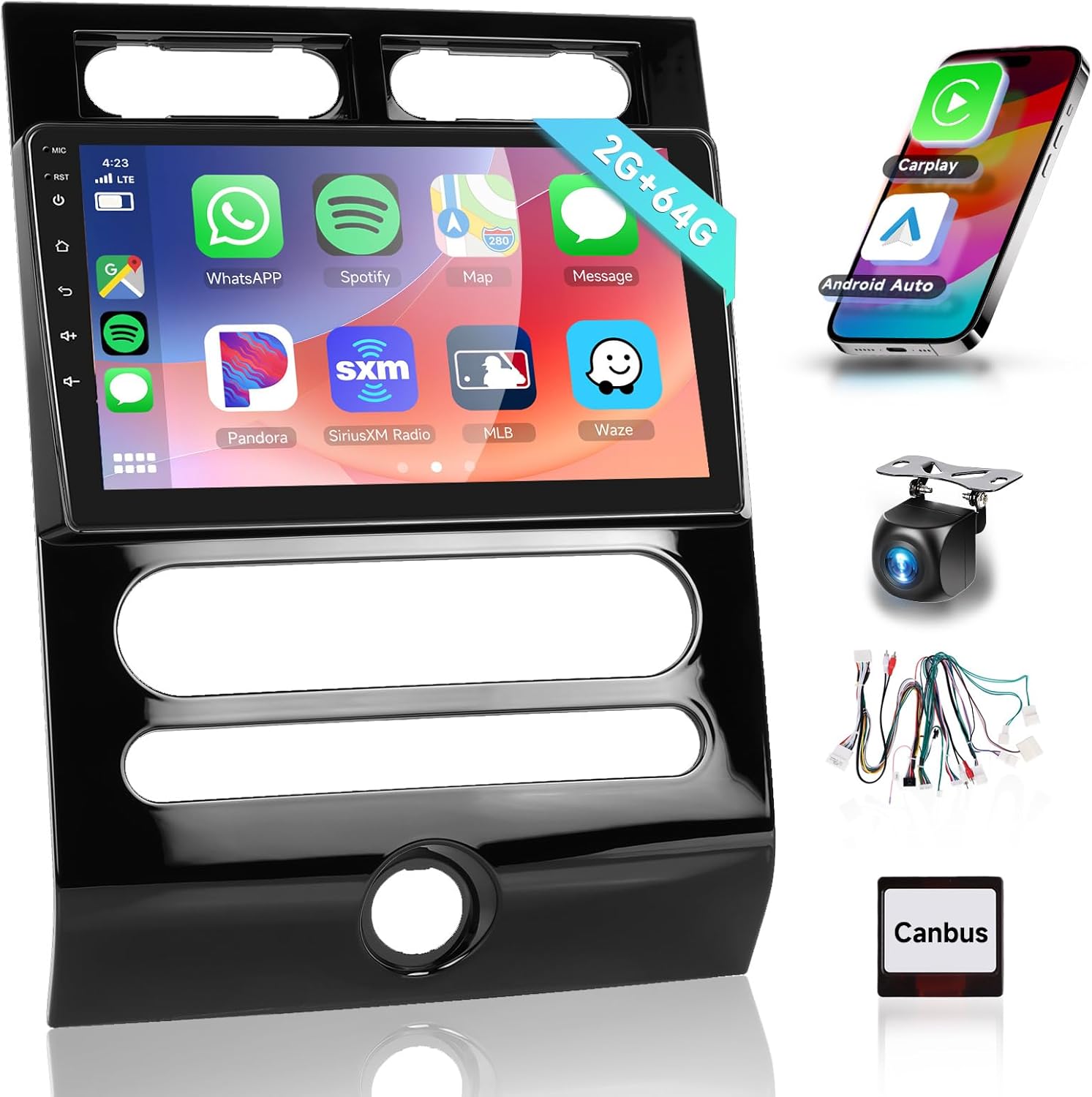 2G 64G for Ford Expedition 2007-2014 Automatic A/C Car Radio Stereo Replacement with Wireless Carplay Android Auto 9inch1080P Touchscreen with Bluetooth 28UI RDS FM Radio Mirror Link Backup Camera