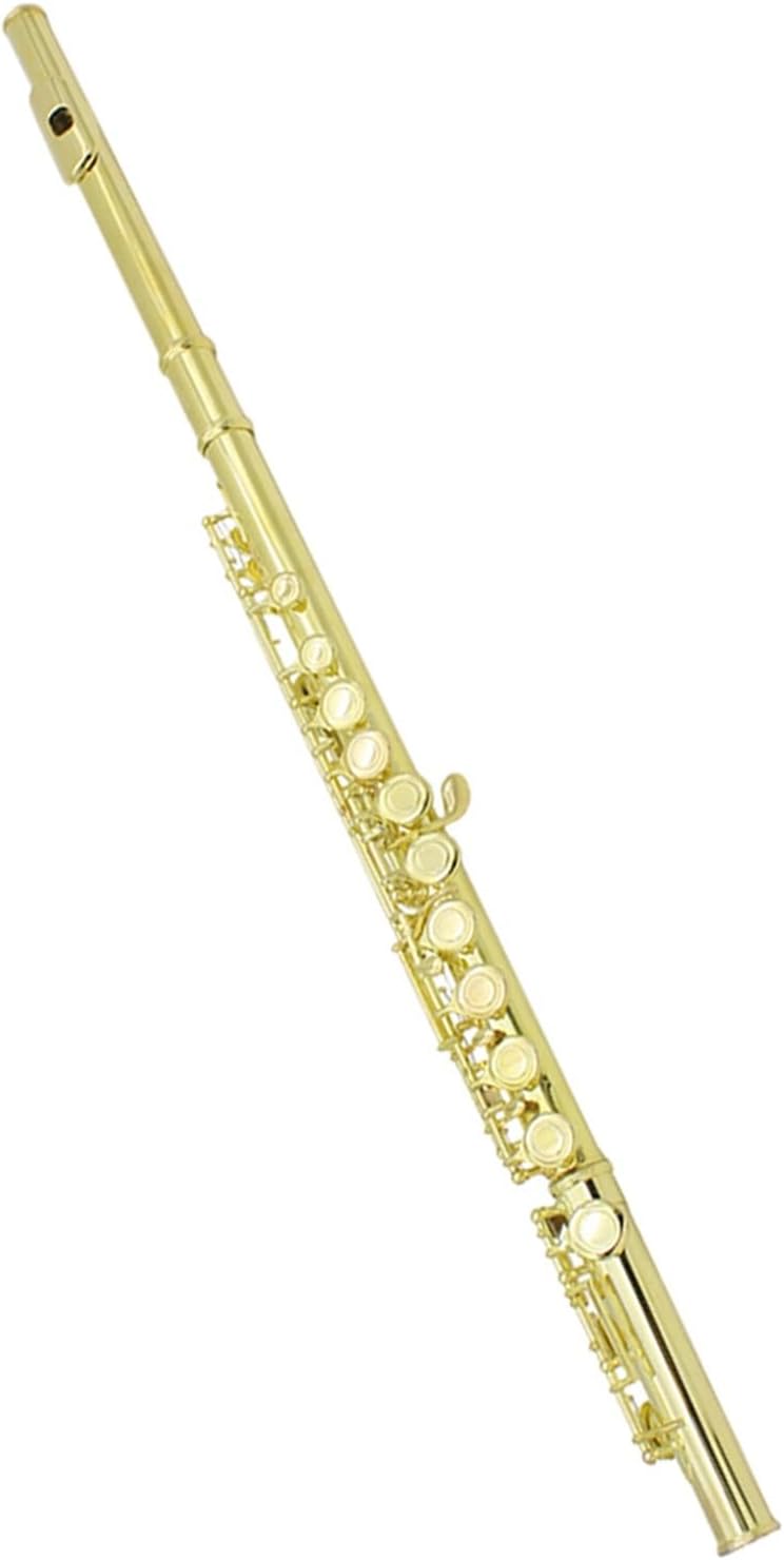 Flute Golden 16 Holes C Tone Flute with E Key Woodwind Instrument Closed Hole Gold-Plated Keys Cupronickel Tube Flutes Musical Instruments