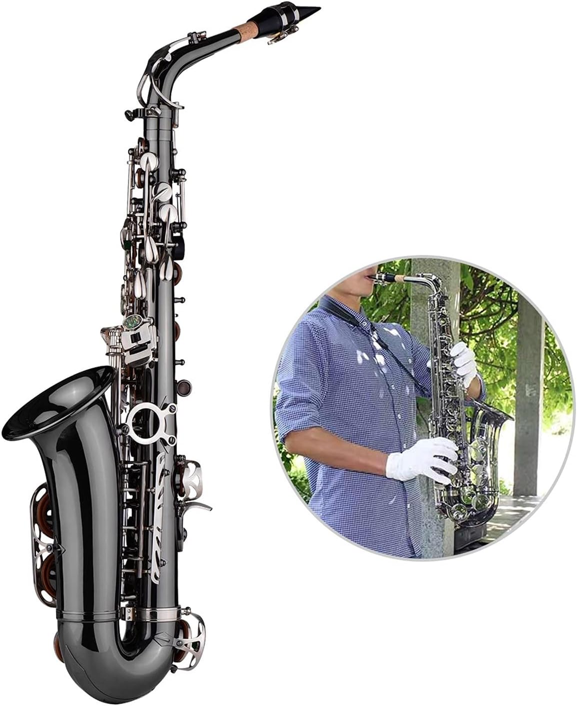 Professional Brass Bend EB E-Flat Alto Saxophone Sax Black Nickel Plating Abalone Shell Keys with Case Gloves Cloth Straps Student Saxophone