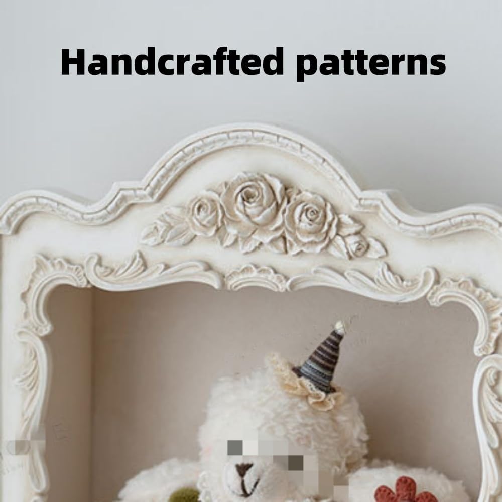 Retro Hollow Flower Wall Storage Shelves, 2 Layer Resin Floating Shelf, Classic Style, Floating Shelves, Wall Mounted Container, Art Decoration, Living Room, Bedroom, Kitchen (White)