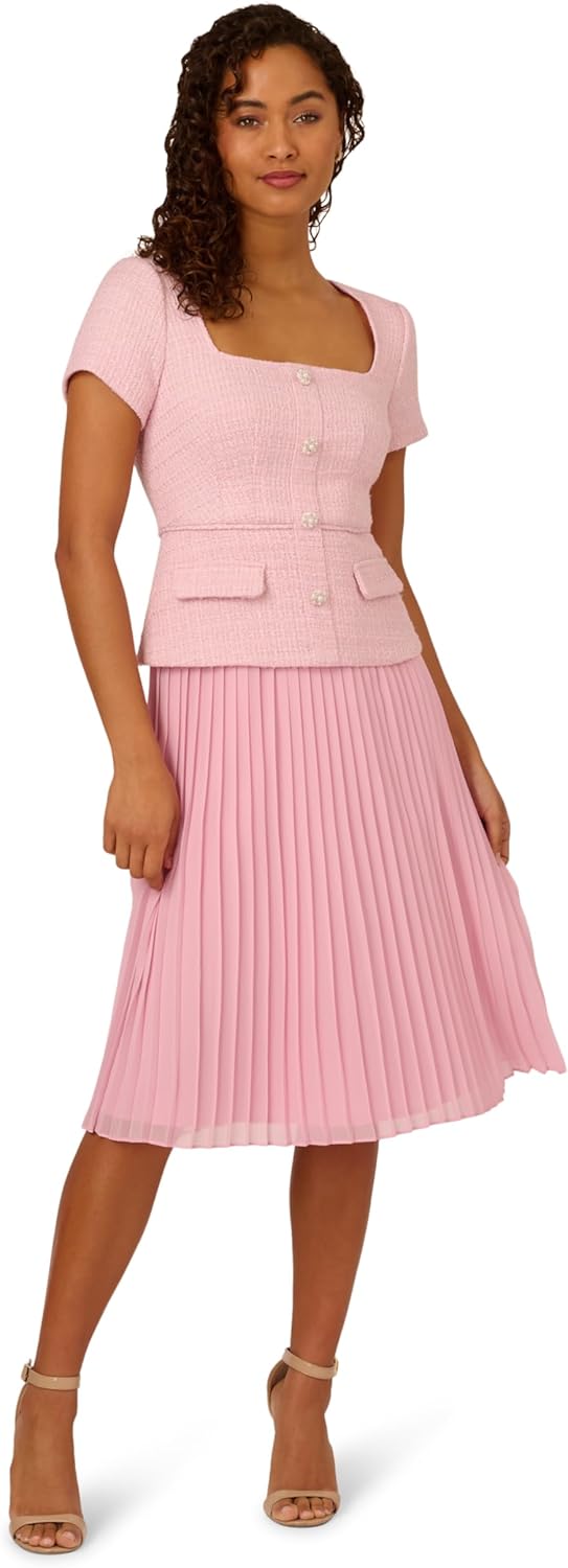 Adrianna Papell Womens Boucle Combo Midi Dress