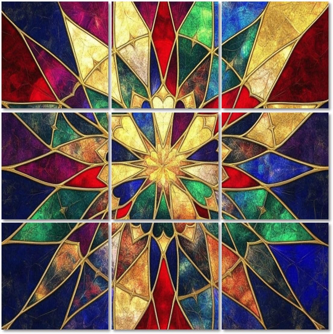 Art Acoustic Panels Self Adhesive Multicolored Geometric Burst Radial Symmetry Canvas Print 9 Packs Decorative Soundproof Wall Panels Large Sound Absorbing Panels for Home Office 60