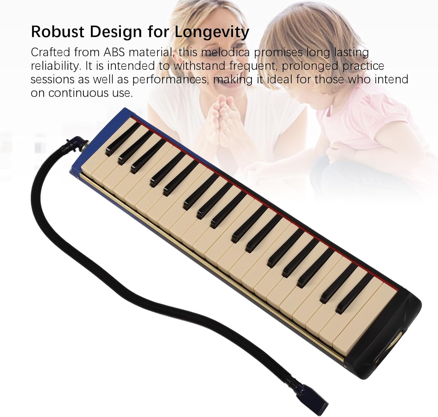 37 Key Melodica Instrument Piano Double Soft Tubes 2 Mouthpieces Professional Air Keyboard with Carrying Bag Music Score Sticker for Beginners Students Musicians ABS Material