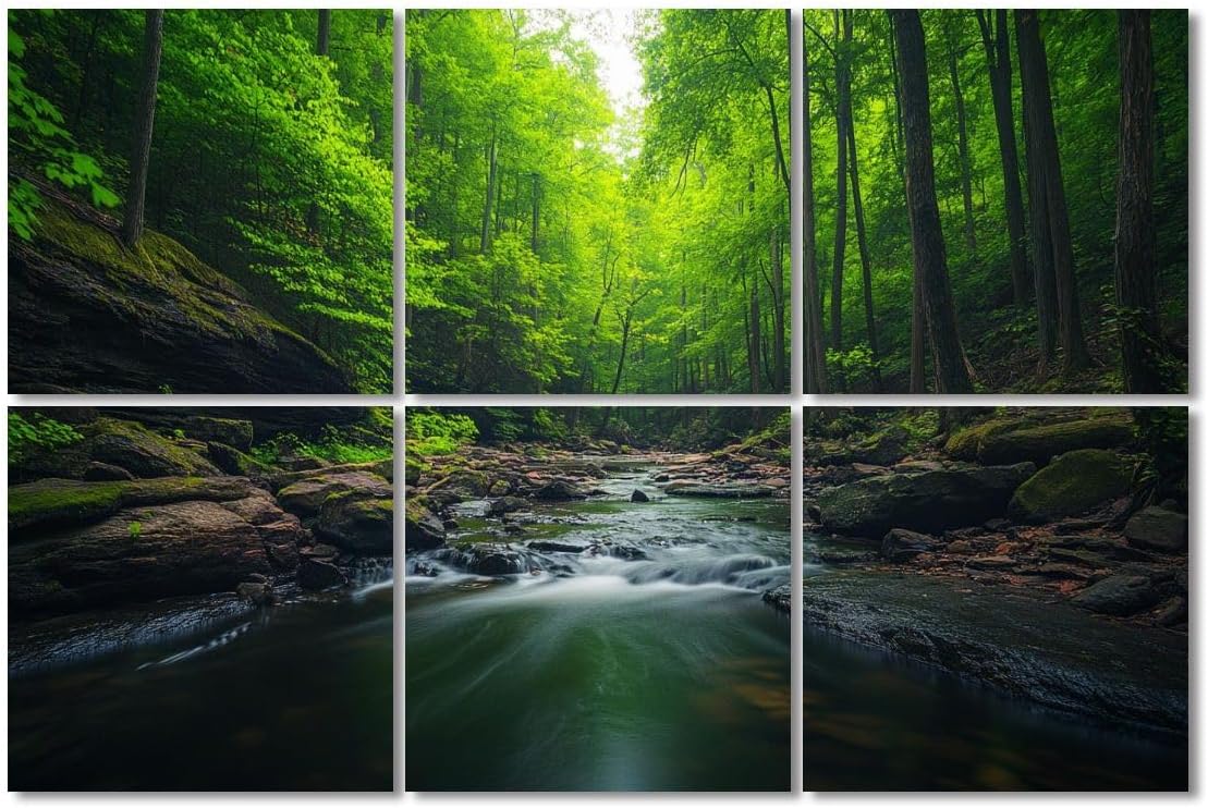6 Pack Art Acoustic Panels Sound Absorbing River Green Forest Nature Wilderness Modern Rustic Scenic Colorful Decorative Soundproof Wall Panels Self Adhesive for Recording Studios Office 72