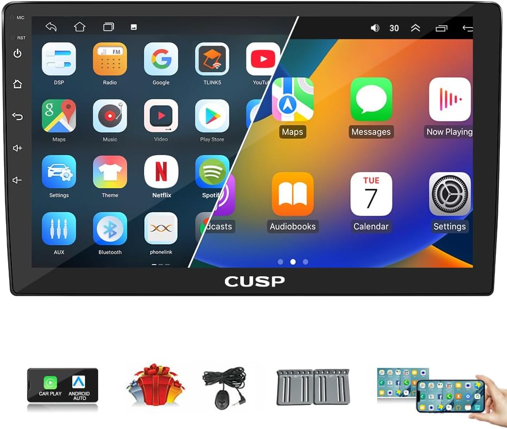 2025 CUSP Car Stereo Radio GPS 9 Inch Android Double Din Navigation HD 1280*720 Pixel Touch Screen Bluetooth FM Wirelss Apple Car Play,Mirror Link,Camera,In Dash Kit Auto Multimedia Player Head Unit