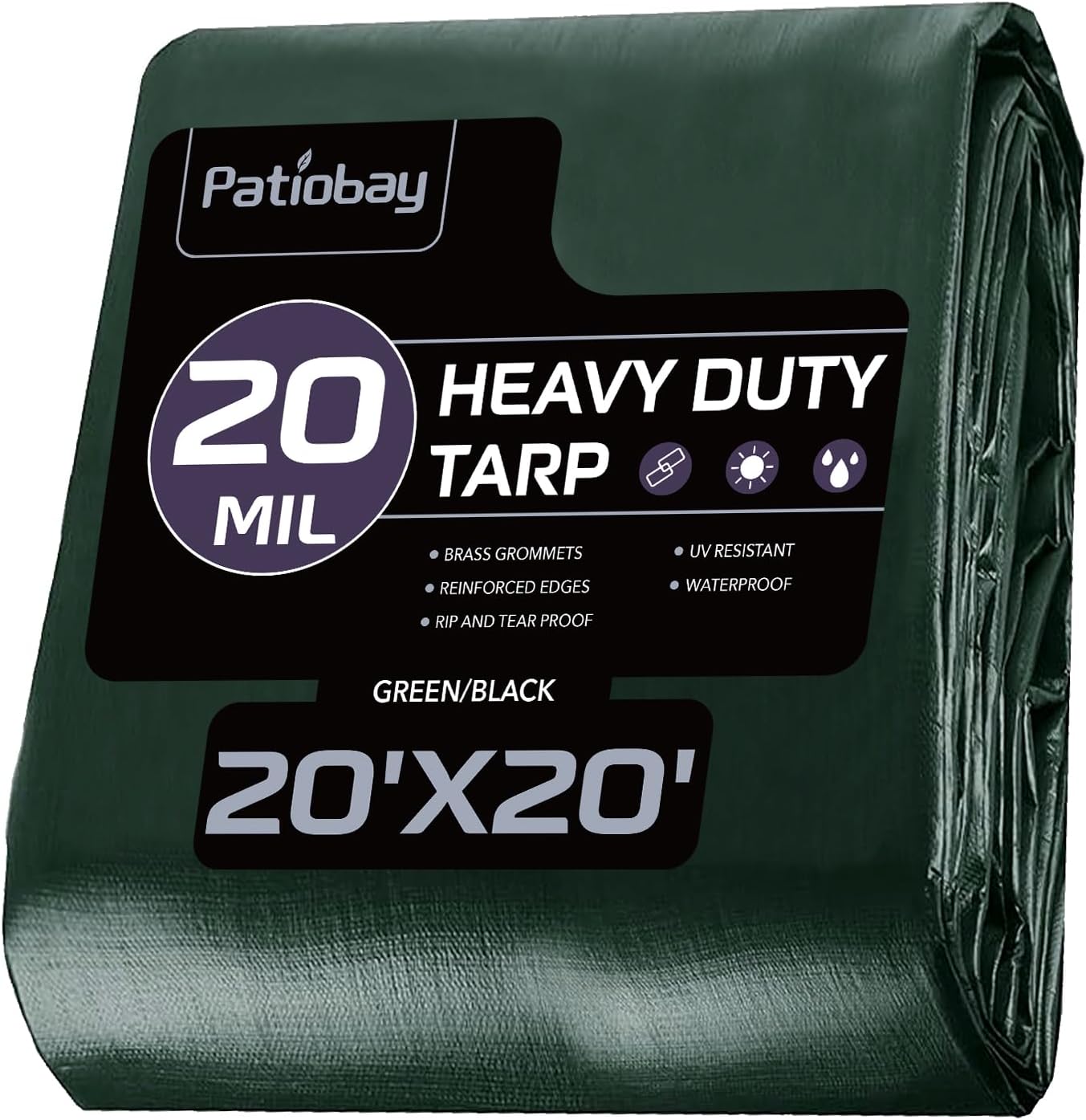 Tarp 20x20 Feet, 20 Mil Large Waterproof Tarps Heavy Duty with Brass Grommets, Thick Plastic Tarp, UV Resistant Tear&Fade Resistant, Reinforced Edges for Outdoor Pool Car Camp Tent