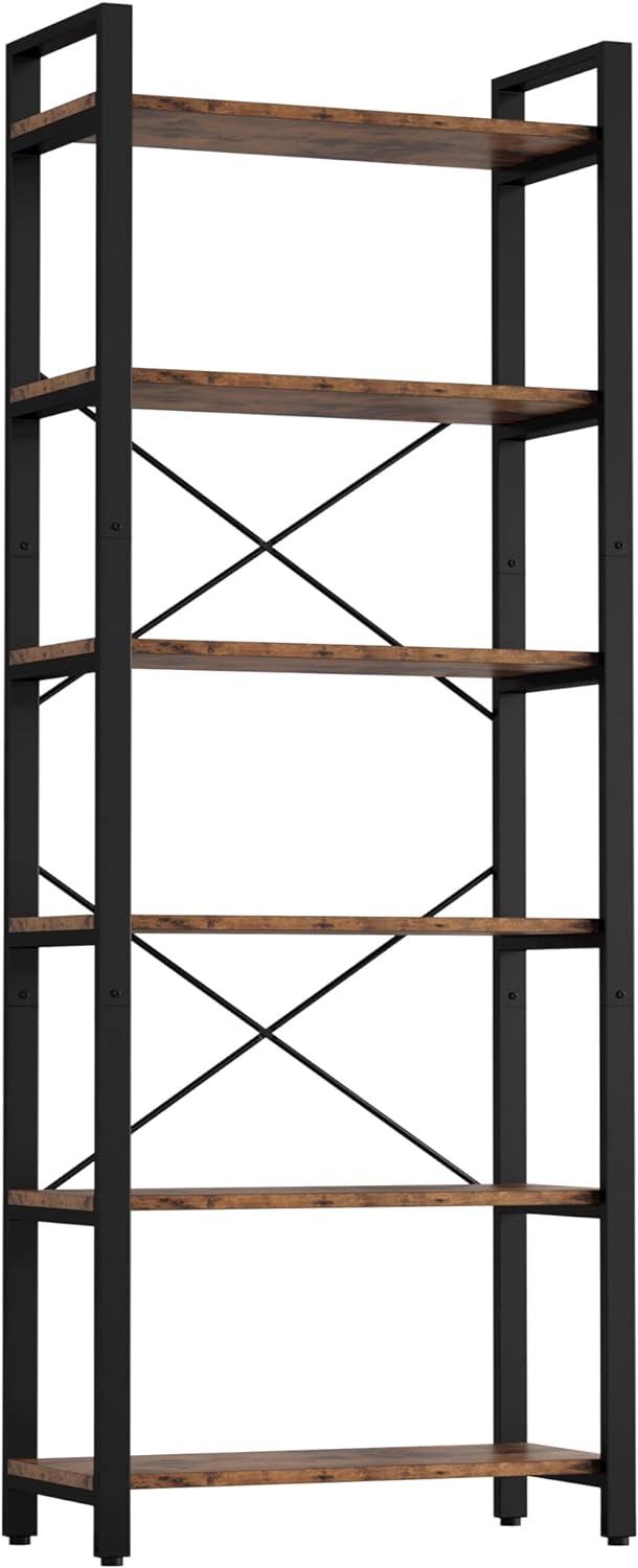 IRONCK Bookshelf 6-Tier Ladder Shelf 110lbs Display Shelf Vintage Industrial Style Bookcase for Home Office, Living Room