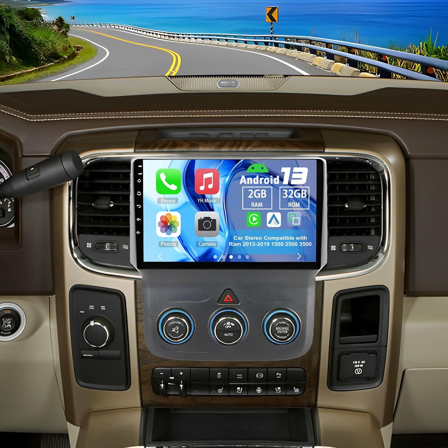 Android 13 Double Din Car Stereo Compatible with Ram 2013-2019 1500 2500 3500, 2G+32G 9