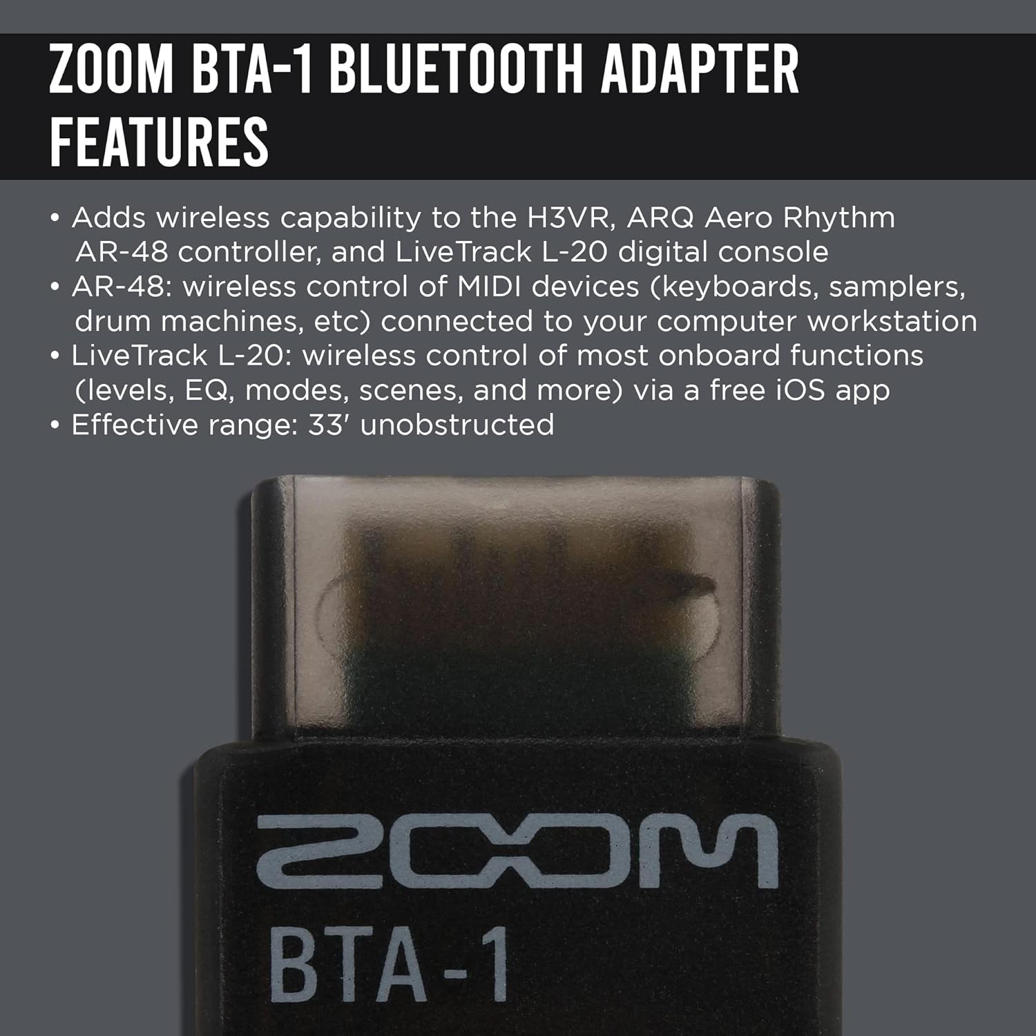 Zoom H8 12-Track Portable Recorder & BTA-1 Bluetooth Adapter, Designed for H3-VR, L-20, L-20R, AR-48, and F6