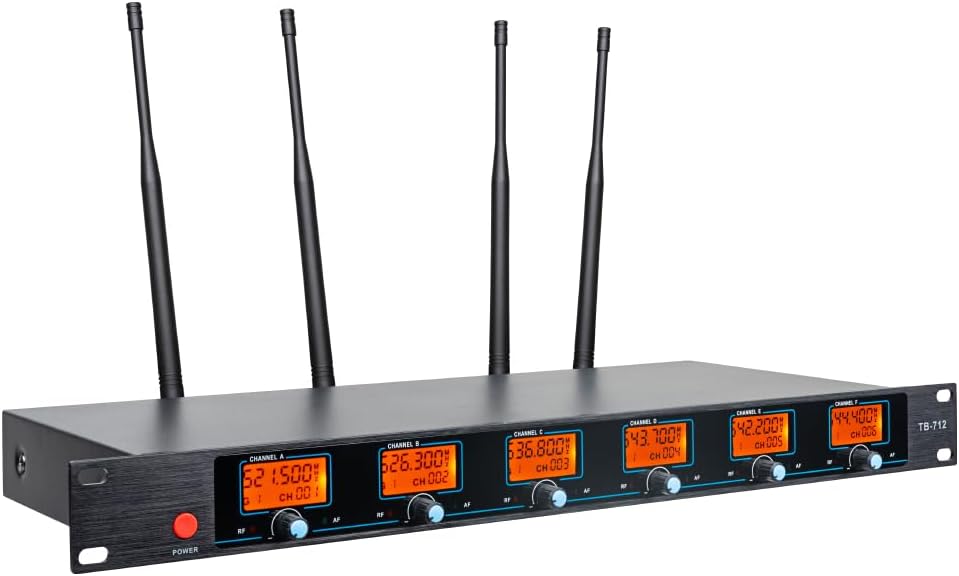 Wireless Microphone System 6-Channel Whole Metal Mic Hand-held Microphones UHF for Karaoke Wedding Party School Church