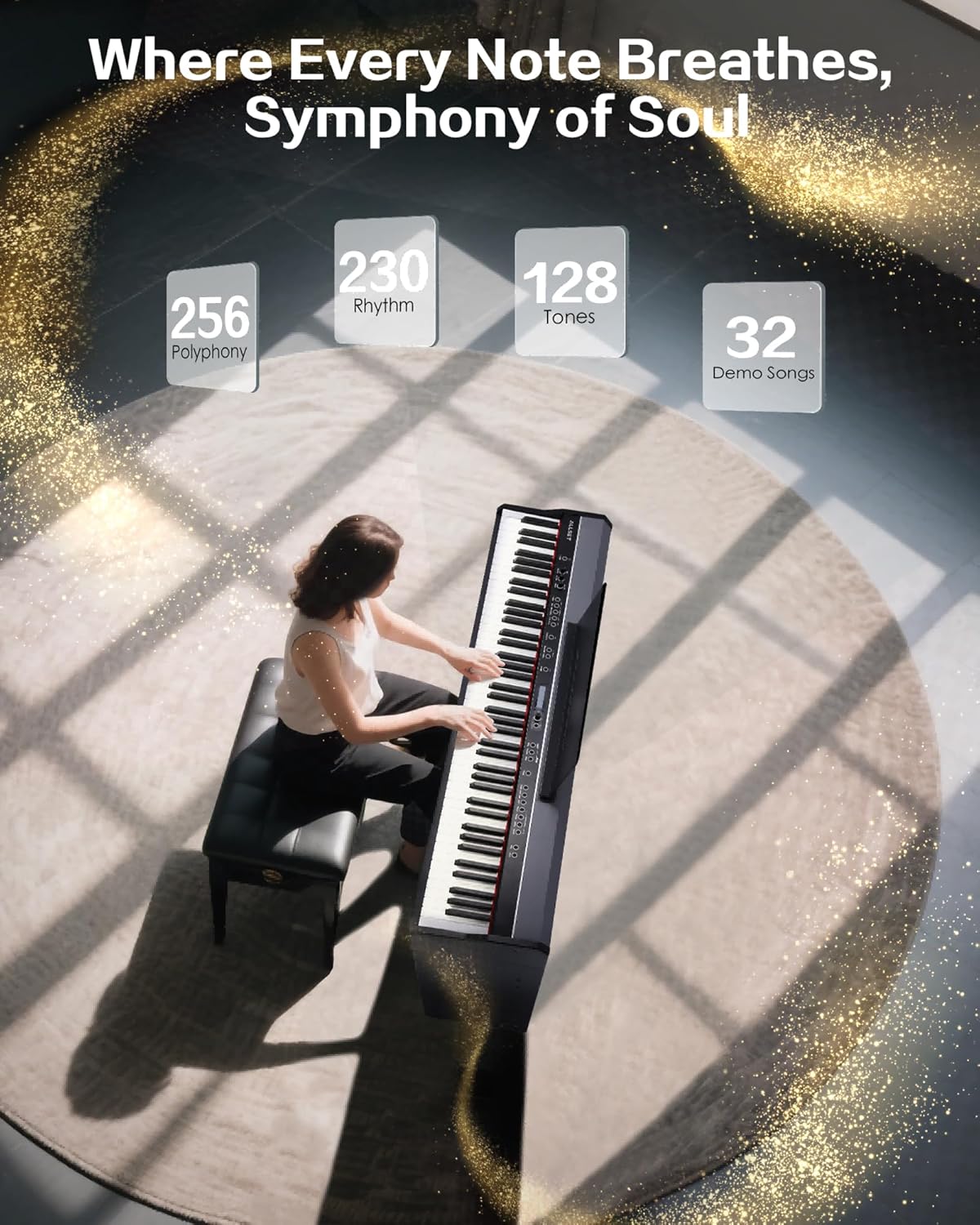 88 Key Weighted Digital Piano - Full Size Beginner Electric Keyboard Piano with 256 Polyphony, 230 Rhythm, 128 Tones, Supports USB-MIDI/Wireless Connect