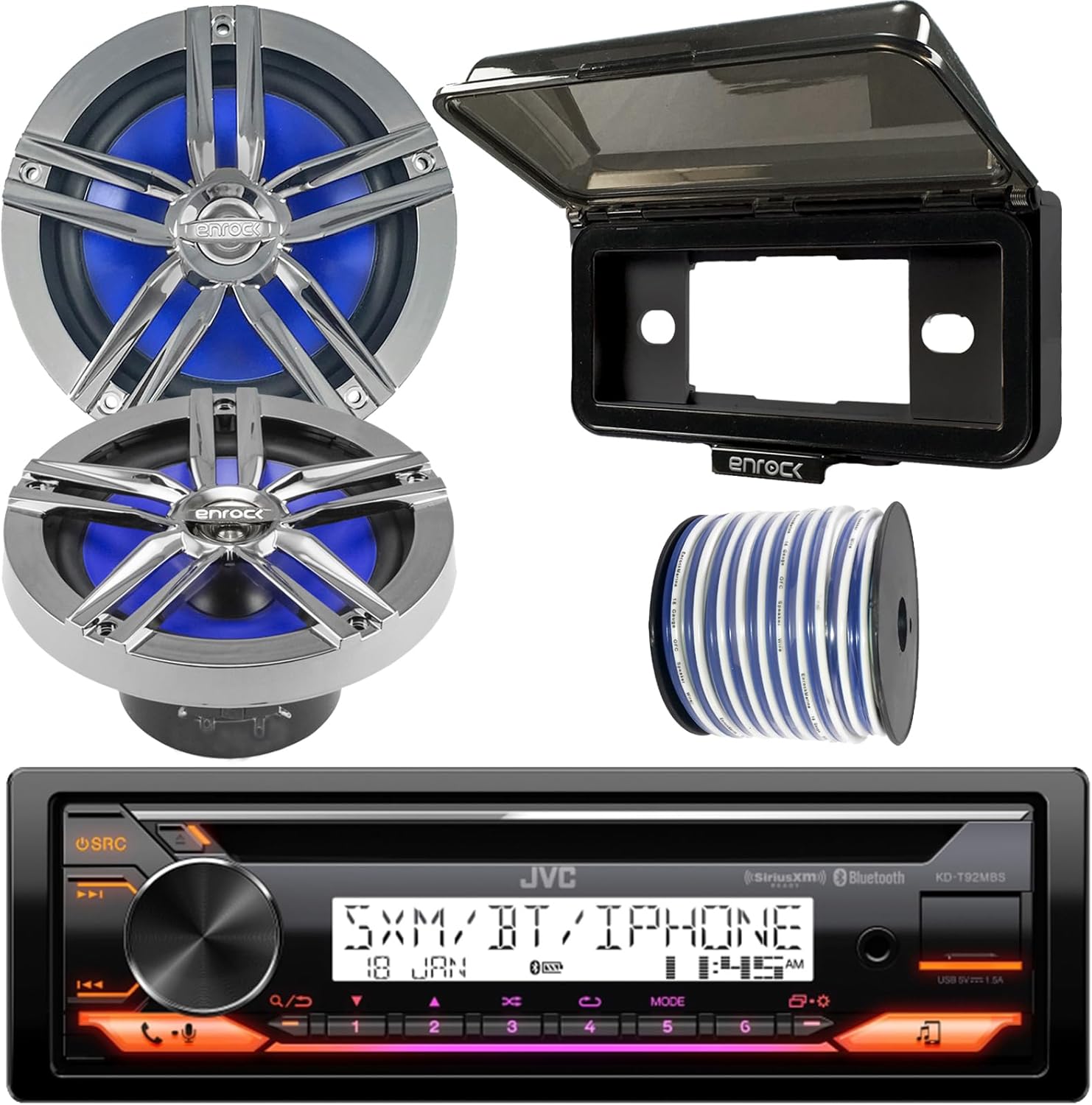 JVC KD-T92MBS Single DIN Marine Motorsports Bluetooth AM/FM USB AUX CD Player Stereo Receiver, 6.5