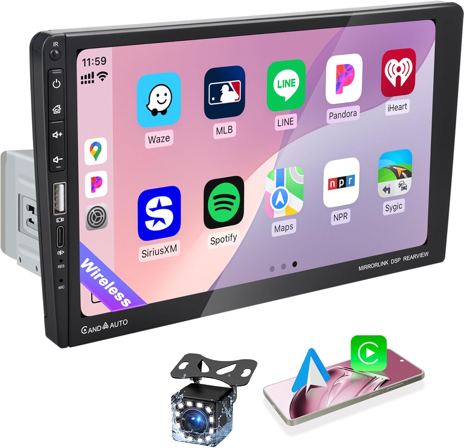 9 Inch Single DIN Car Stereo with Wireless Apple CarPlay Android Auto, Car Radio, 9