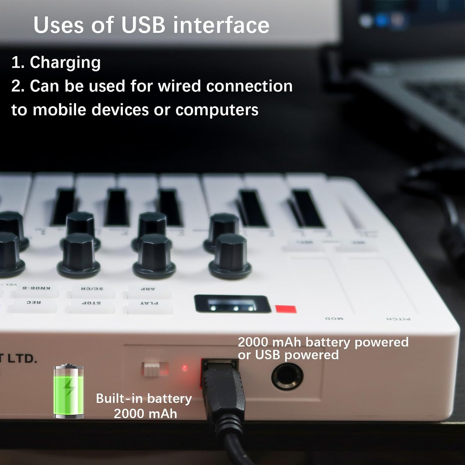 HOEREV MIDI Keyboard Controller With 8 Backlit Drum Pads, Wireless Semi Weighted Professional dynamic Keybed 8 Knobs 25 Keys USB With Lithium Battery,Black