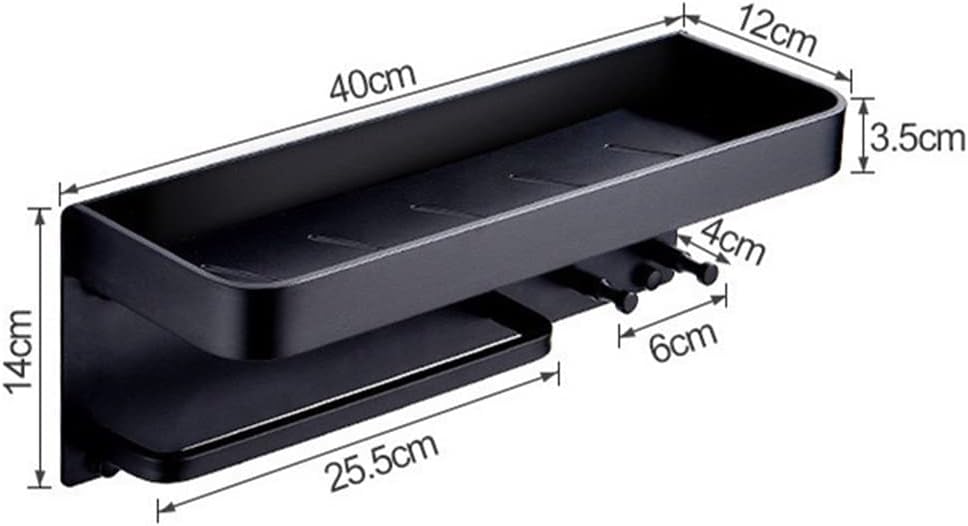 Shower Caddy Black Space Aluminum Bathroom Shelves with Hooks, Wall Mount Bathroom Shelf Bath Storage Rack Towel Holder Bathroom Organizer (Color : Black)