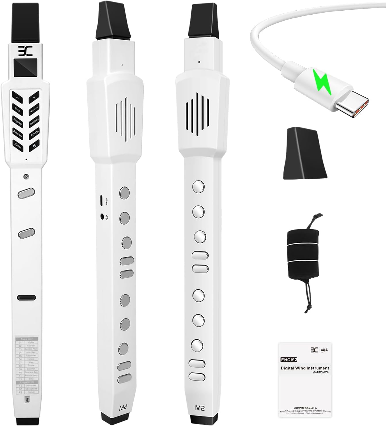 EX Electric Digital Wind Instrument, Electric Saxophone, with 12 Tones, 3 Fingering Modes, 3-Octave Range, Auto Vibrato & Transpose, Bluetooth MIDI & Rechargeable, White