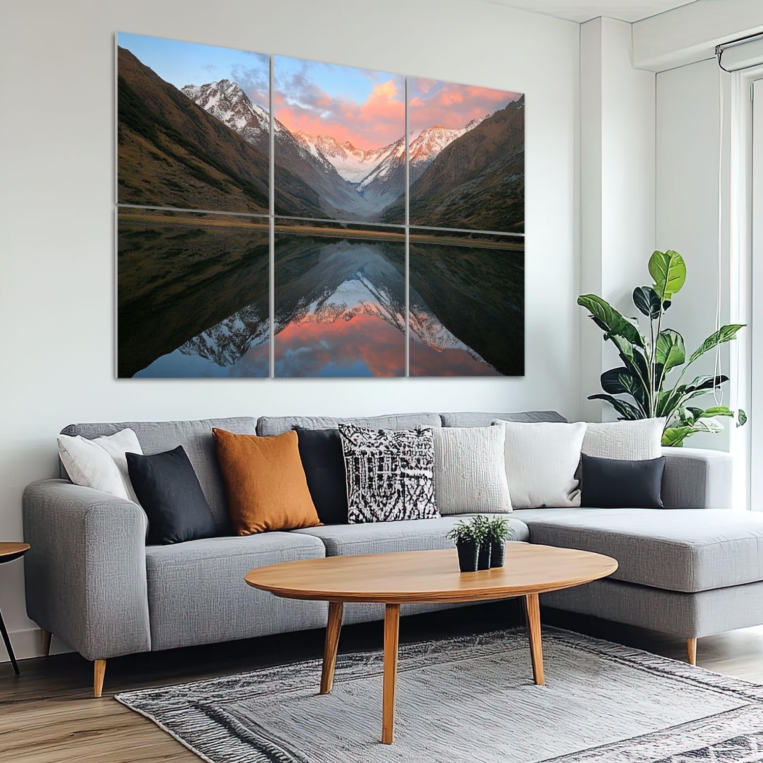 6 Pack Art Acoustic Panels Sound Absorbing River Sunset Mountain Nature Landscape Scenery Snow capped Mountains Decorative Soundproof Wall Panels Self Adhesive for Recording Studios Office 72