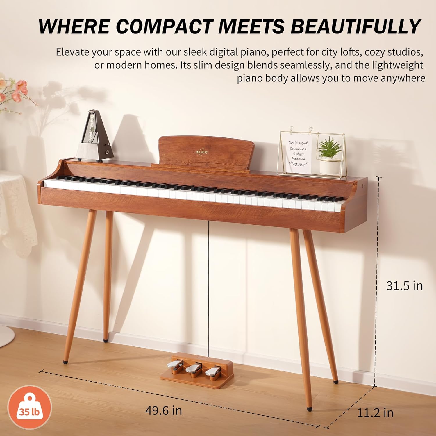 AiJoy Digital Piano 88-Key Hammer-action Weighted Keyboard, Full Size Wooden Electric Piano for Beginners with Triple Pedal, Compact Design, Supports MIDI/Headphone Connection, ADP-20