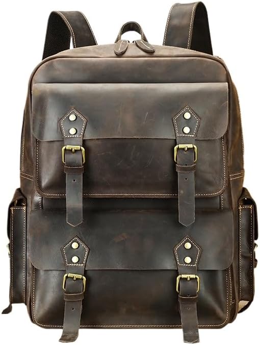 Genuine Leather Retro Backpack Mens Casual Daypack Travel Luggage Laptop Bookbag Gift Box (Coffee)